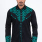 Black Embroidery Modern Fit Stretch Long Sleeve Shirt Men