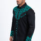 Black Embroidery Modern Fit Stretch Long Sleeve Shirt Men
