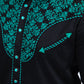 Black Embroidery Modern Fit Stretch Long Sleeve Shirt Men
