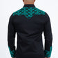 Black Embroidery Modern Fit Stretch Long Sleeve Shirt Men