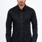 Black Embroidery Modern Fit Stretch Long Sleeve Shirt Men