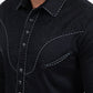 Black Embroidery Modern Fit Stretch Long Sleeve Shirt Men