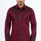 Burgundy Embroidery Modern Fit Stretch Long Sleeve Shirt Men