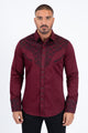Mens Embroidery Modern Fit Stretch Burgundy Long Sleeve Shirt