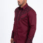 Burgundy Embroidery Modern Fit Stretch Long Sleeve Shirt Men
