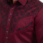 Burgundy Embroidery Modern Fit Stretch Long Sleeve Shirt Men