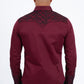 Burgundy Embroidery Modern Fit Stretch Long Sleeve Shirt Men