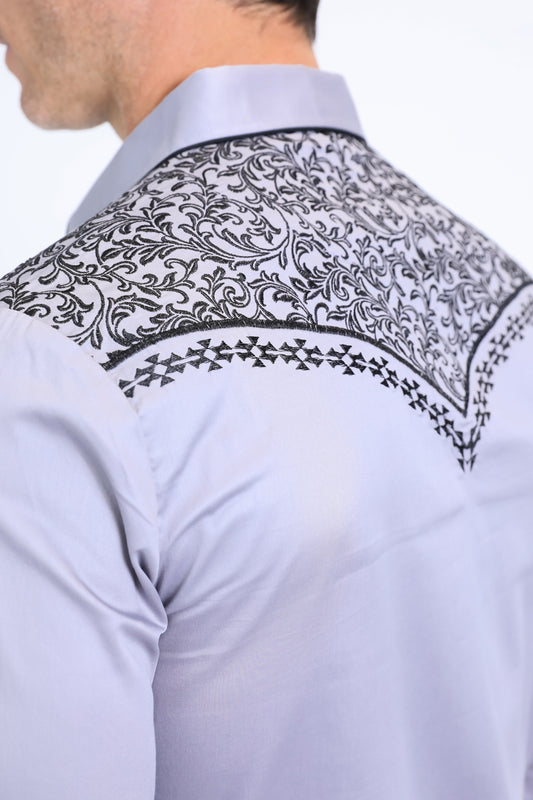 grey tapestry embroidery long sleeve shirt men platini detail-3