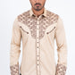 Khaki Embroidery Modern Fit Stretch Long Sleeve Shirt Men