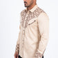 Khaki Embroidery Modern Fit Stretch Long Sleeve Shirt Men