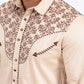 Khaki Embroidery Modern Fit Stretch Long Sleeve Shirt Men