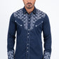 Navy Embroidery Modern Fit Stretch Long Sleeve Shirt Men