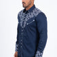 Navy Embroidery Modern Fit Stretch Long Sleeve Shirt Men
