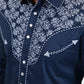Navy Embroidery Modern Fit Stretch Long Sleeve Shirt Men