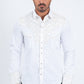 White Embroidery Modern Fit Stretch Long Sleeve Shirt Men