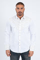 Mens Embroidery Modern Fit Stretch White/Beige Long Sleeve Shirt