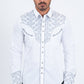 White Embroidery Modern Fit Stretch Long Sleeve Shirt Men