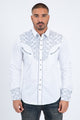 Mens Embroidery Modern Fit Stretch White/Grey Long Sleeve Shirt