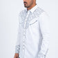 White Embroidery Modern Fit Stretch Long Sleeve Shirt Men