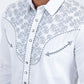 White Embroidery Modern Fit Stretch Long Sleeve Shirt Men
