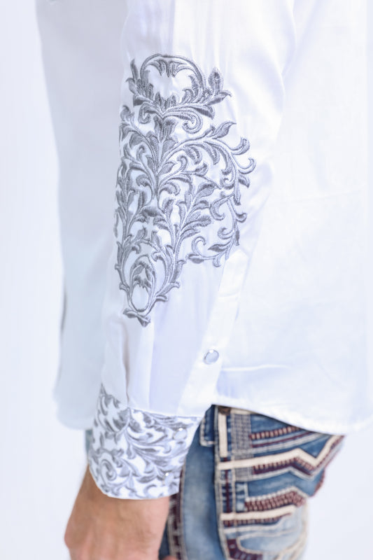 white tapestry embroidery long sleeve shirt men platini detail-2