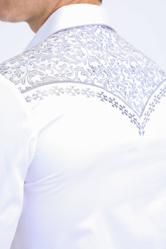 white tapestry embroidery long sleeve shirt men platini detail-3