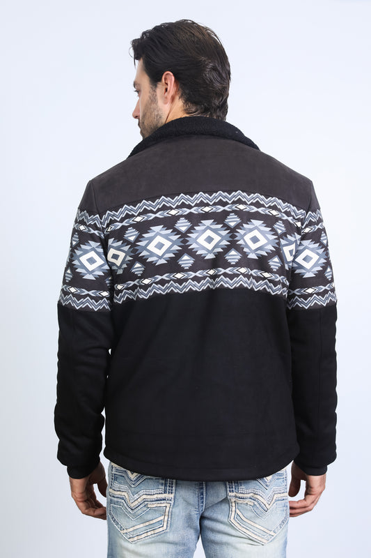 black aztec suede quilted fur-lined jacket platini back