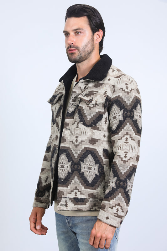 beige aztec quilted fur-lined jacket platini side