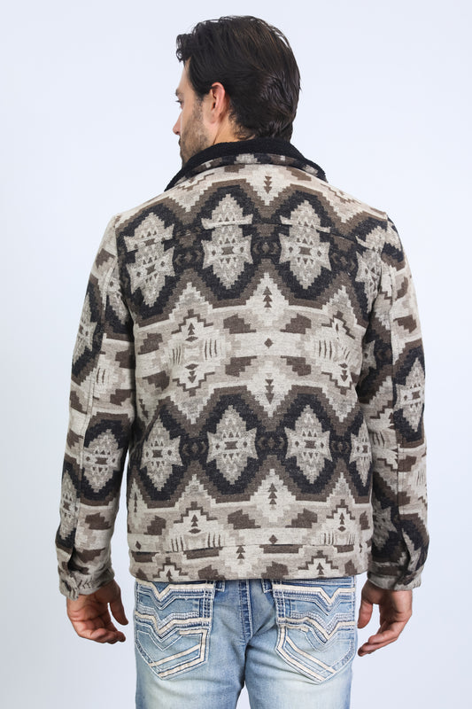 beige aztec quilted fur-lined jacket platini back