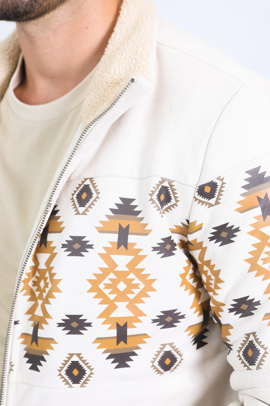 beige aztec quilted fur-lined jacket platini detail