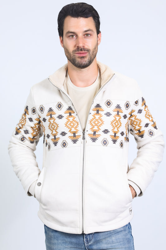 beige aztec quilted fur-lined jacket platini
