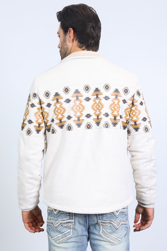 beige aztec quilted fur-lined jacket platini back