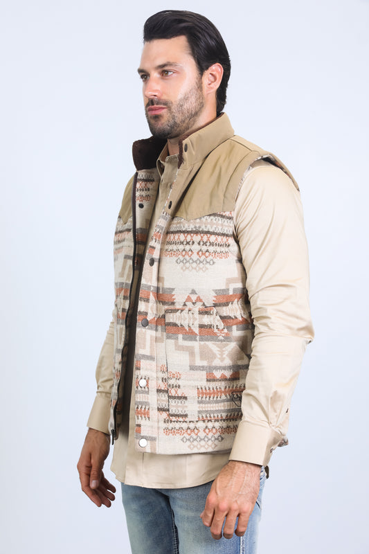 beige aztec fur lined vest back platini