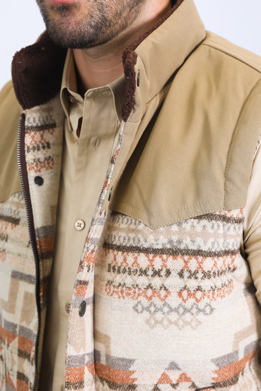 beige aztec fur lined vest model platini