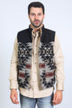 Mens Ethnic Aztec Quilted Fur Lined Black/Khaki Vest