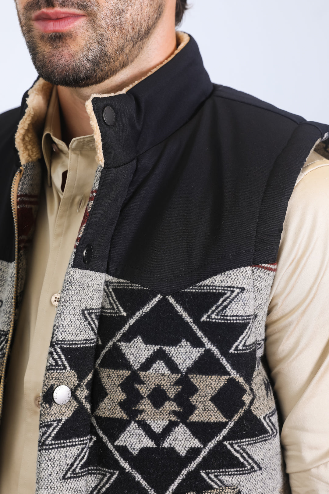 Mens Ethnic Aztec Quilted Fur Lined Black/Khaki Vest – Platini Fashion