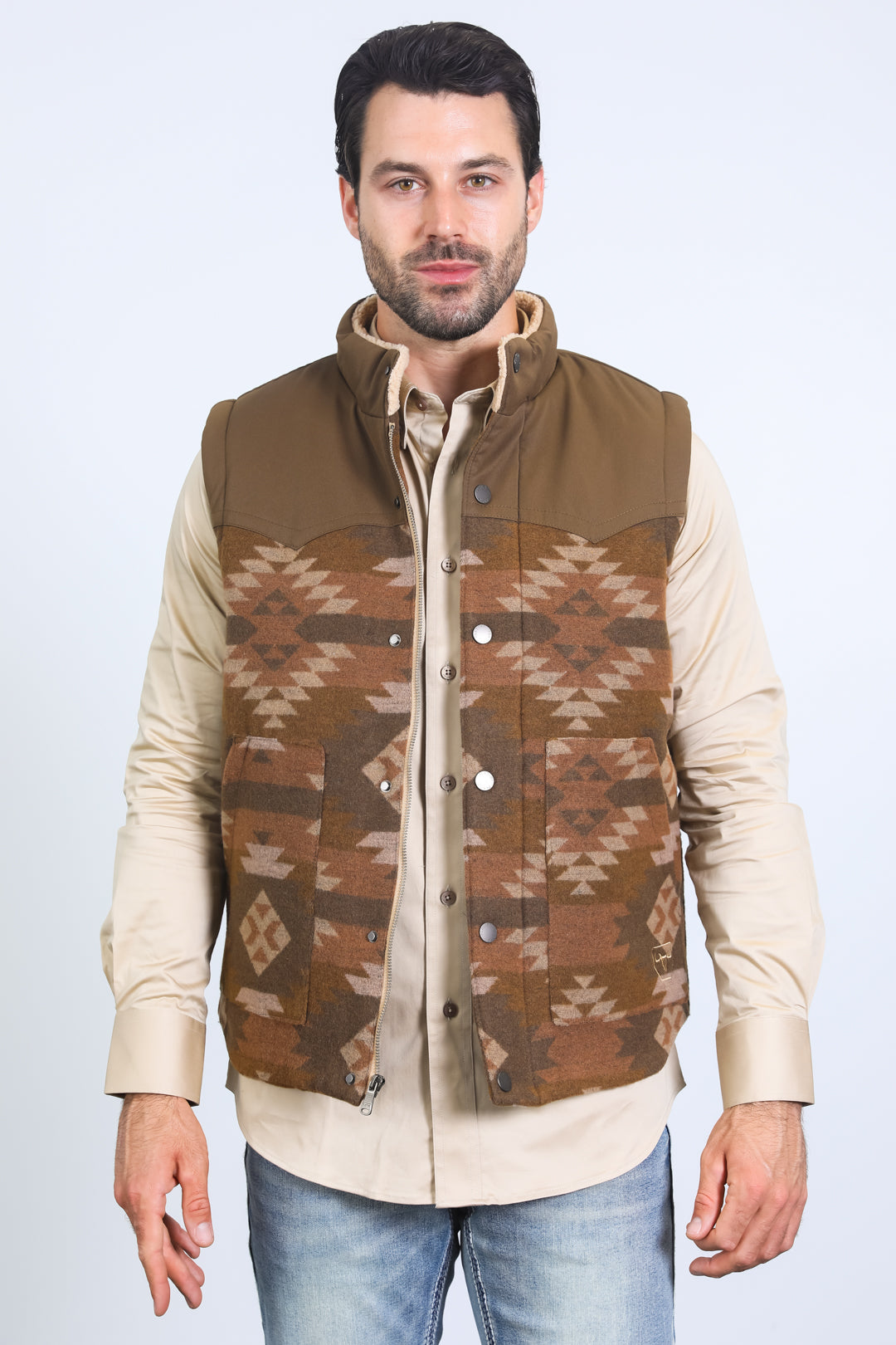 Mens Ethnic Aztec Quilted Fur Lined Brown Vest – Platini Fashion