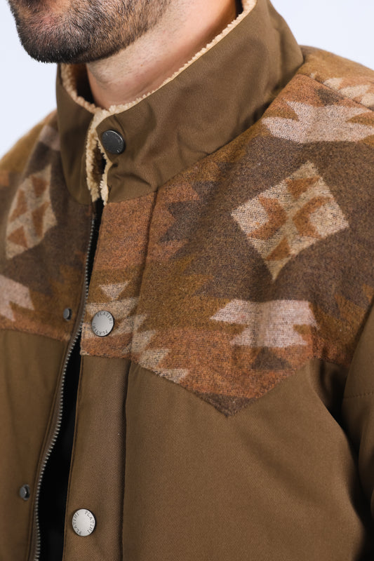 brown aztec quilted fur-lined twill jacket platini detail