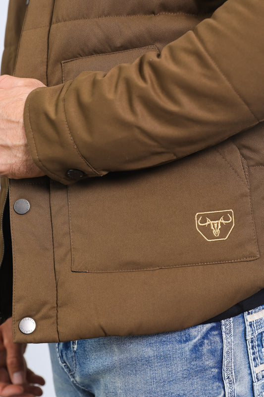 brown aztec quilted fur-lined twill jacket platini detail