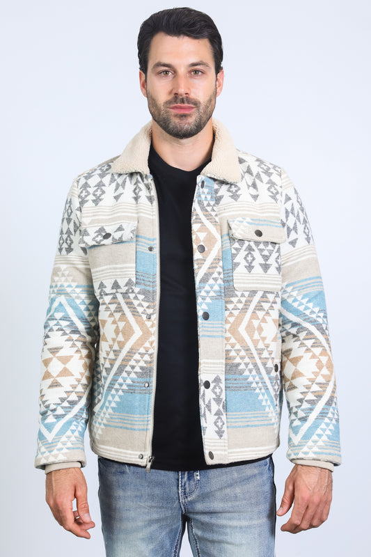 beige aztec quilted twill jacket platini