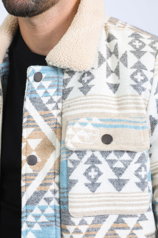 beige aztec quilted twill jacket platini detail