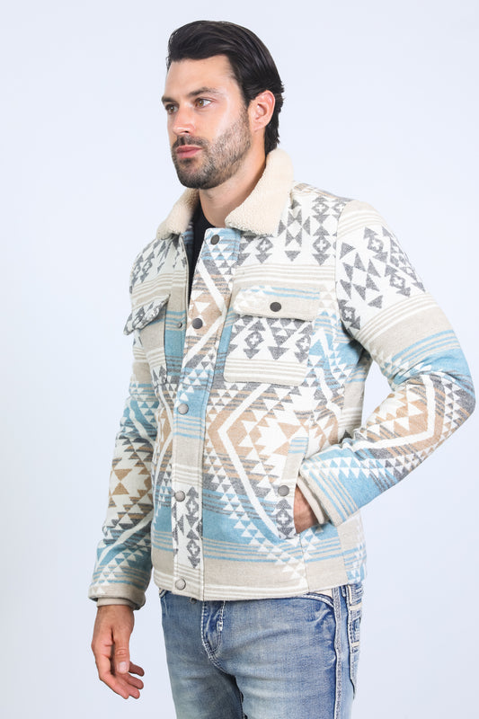 beige aztec quilted twill jacket platini side