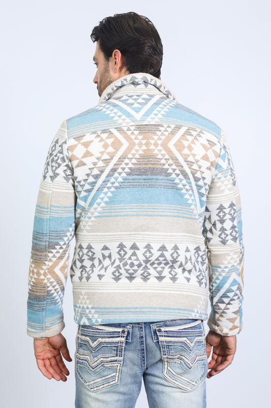 beige aztec quilted twill jacket platini back
