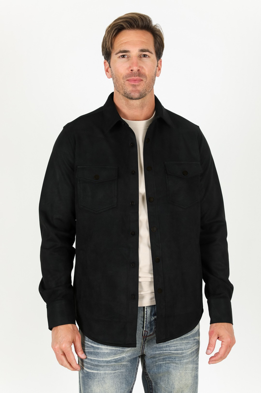 Men's Black Faux Suede Overshirt