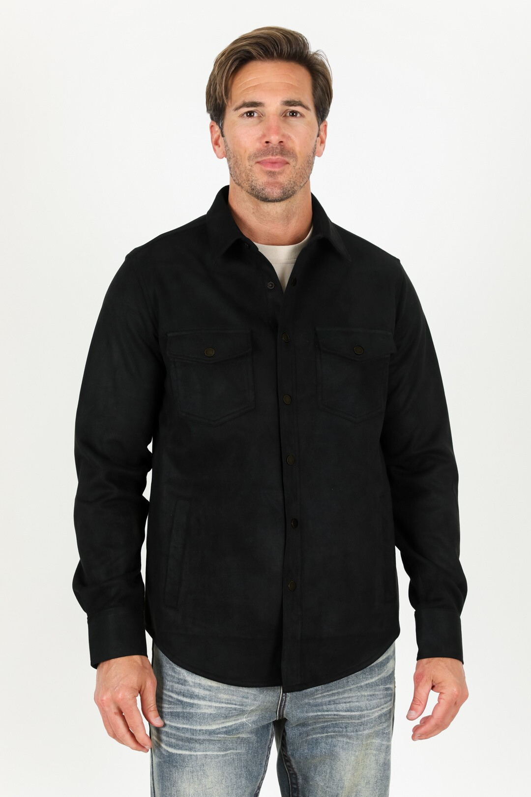 Men's Black Faux Suede Overshirt