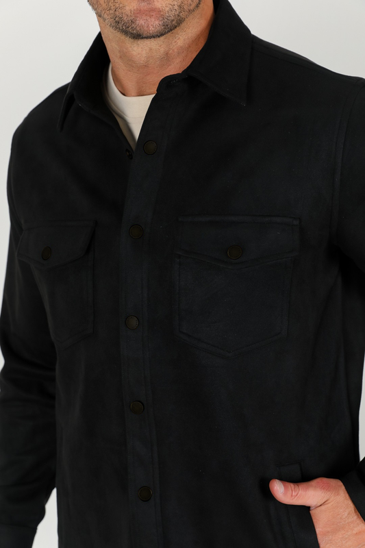 black faux suede overshirt men