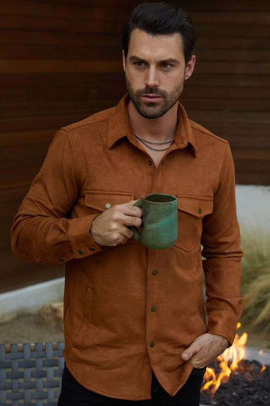 Men's Camel Faux Suede Overshirt