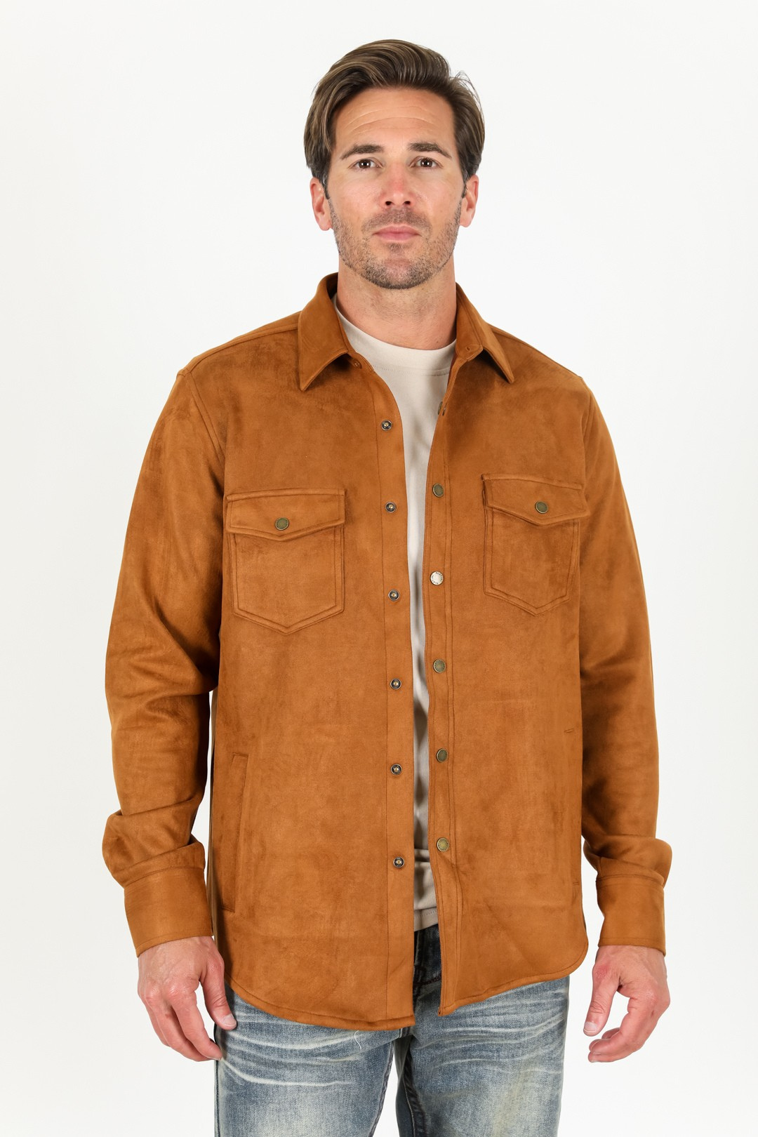 Men's Camel Faux Suede Overshirt