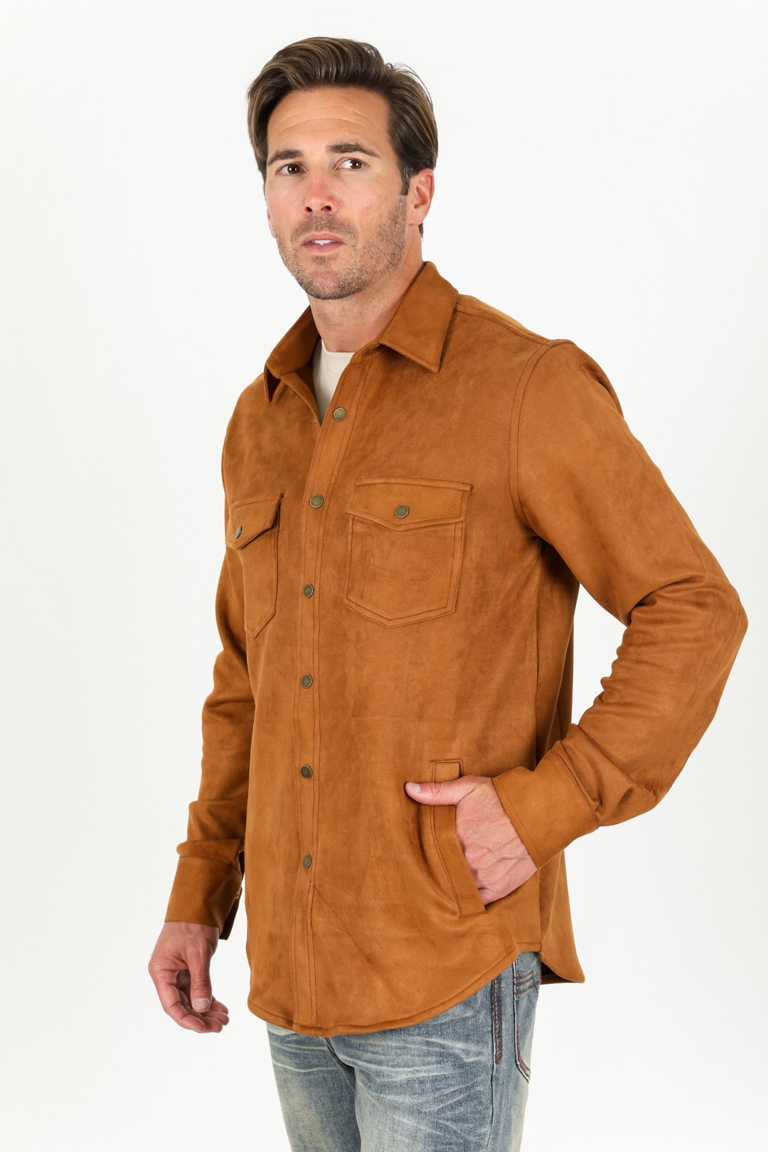 Men's Camel Faux Suede Overshirt