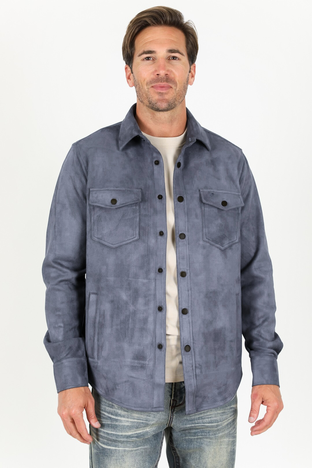 Men's Grey Faux Suede Overshirt